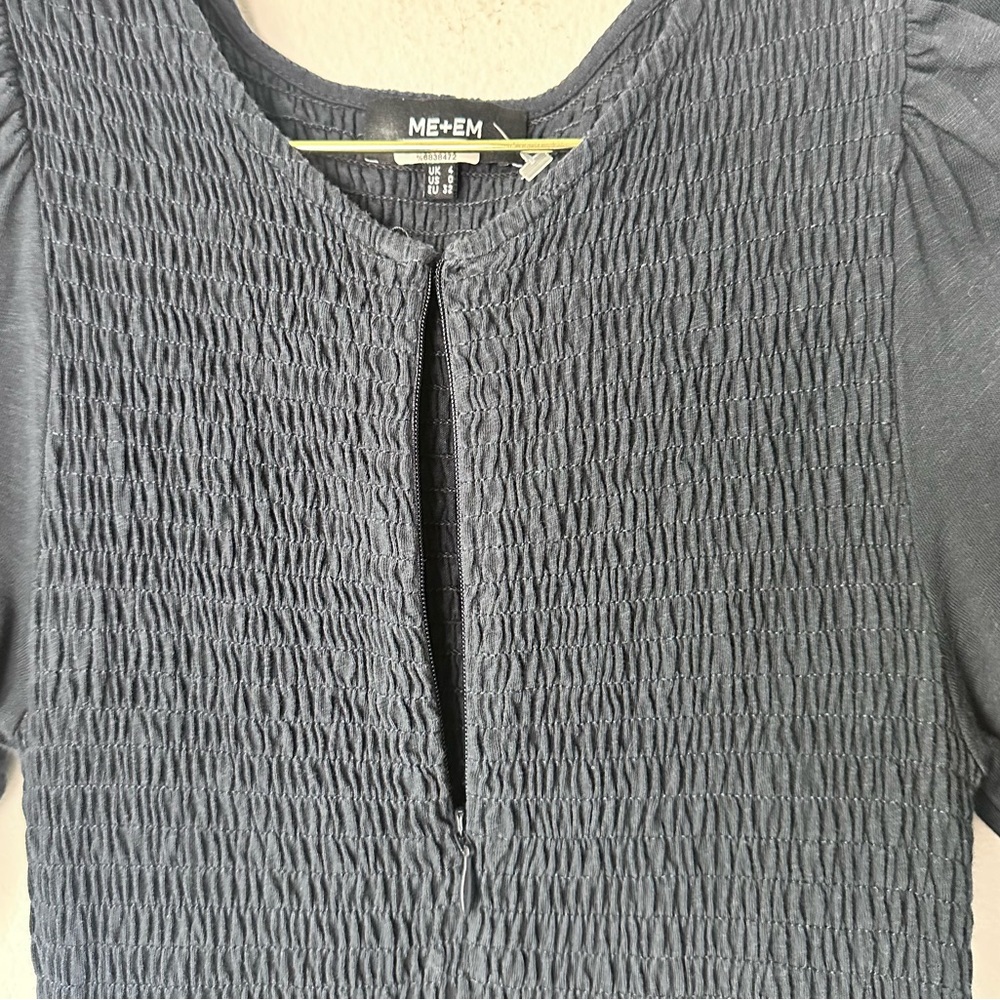 ME+EM Blue Slub Jersey Smock Bodice Midi Dress Size 0 - Picture 3 of 5